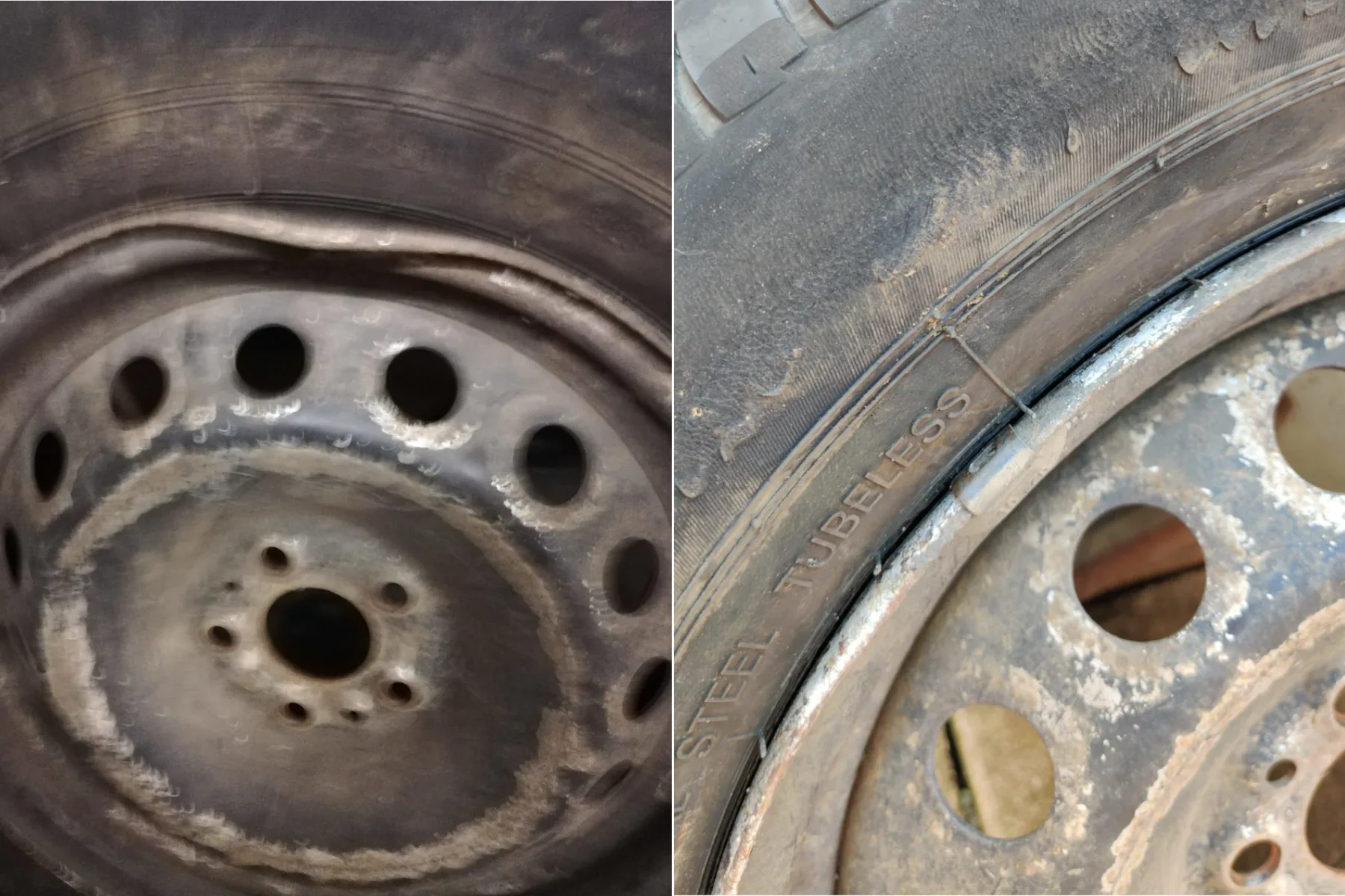 Wheel and tyre comparison before and after maintenance